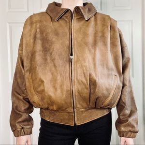 VTG W.B. Place & Co. Men's Leather Bomber Jacket Brown Tan Cognac Men's Size M